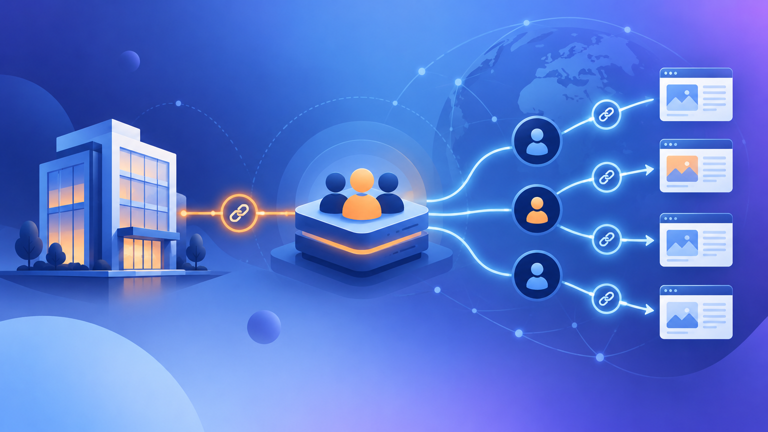 Workflow of white label link building: the client works with the agency, while a fulfilment partner handles outreach and placements behind the scenes